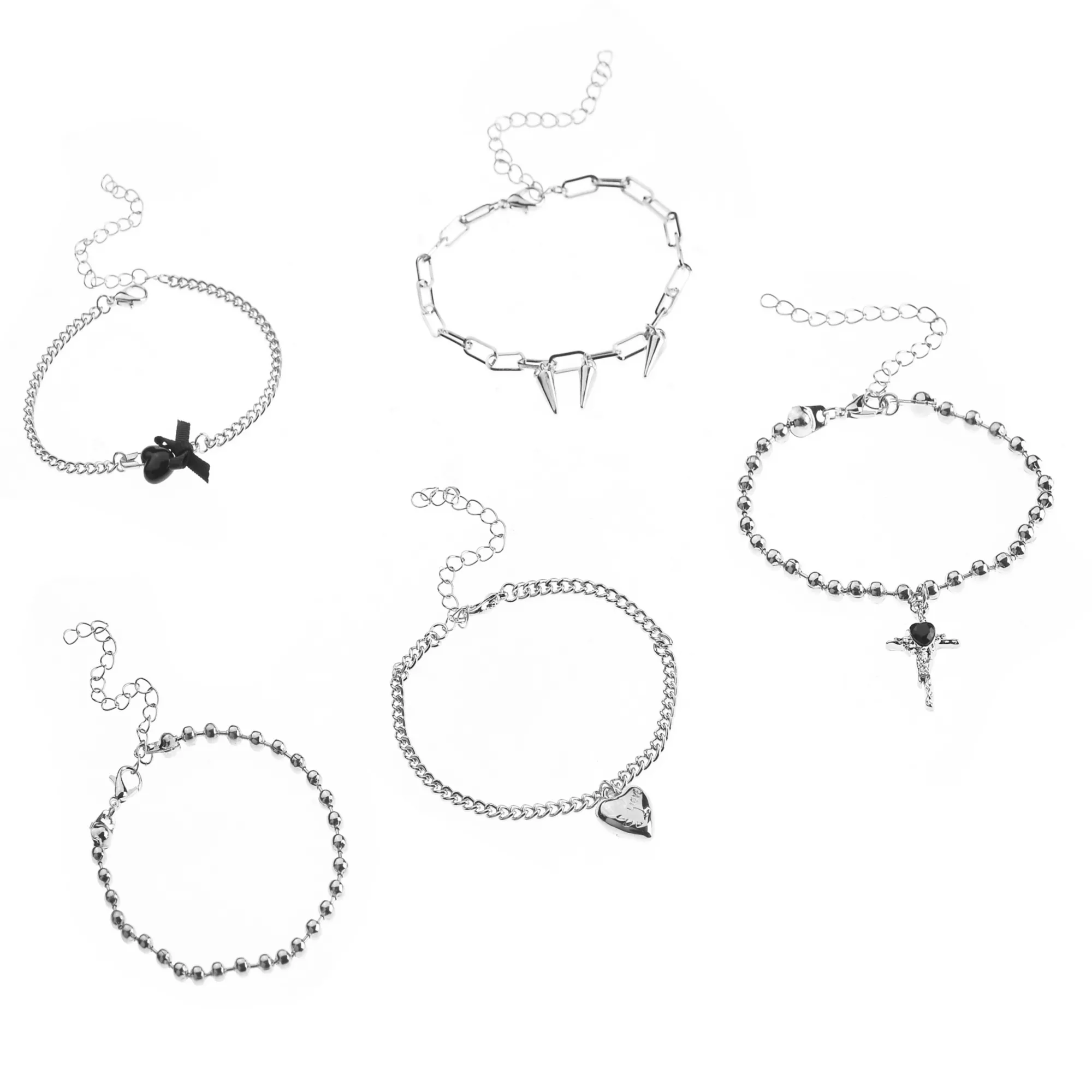 Multi-Pack Gothic Heart Spiked Bracelets - 5 Pack at Spencer's