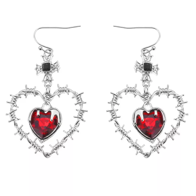 Barbed Wire Heart and Cross Dangle Earrings