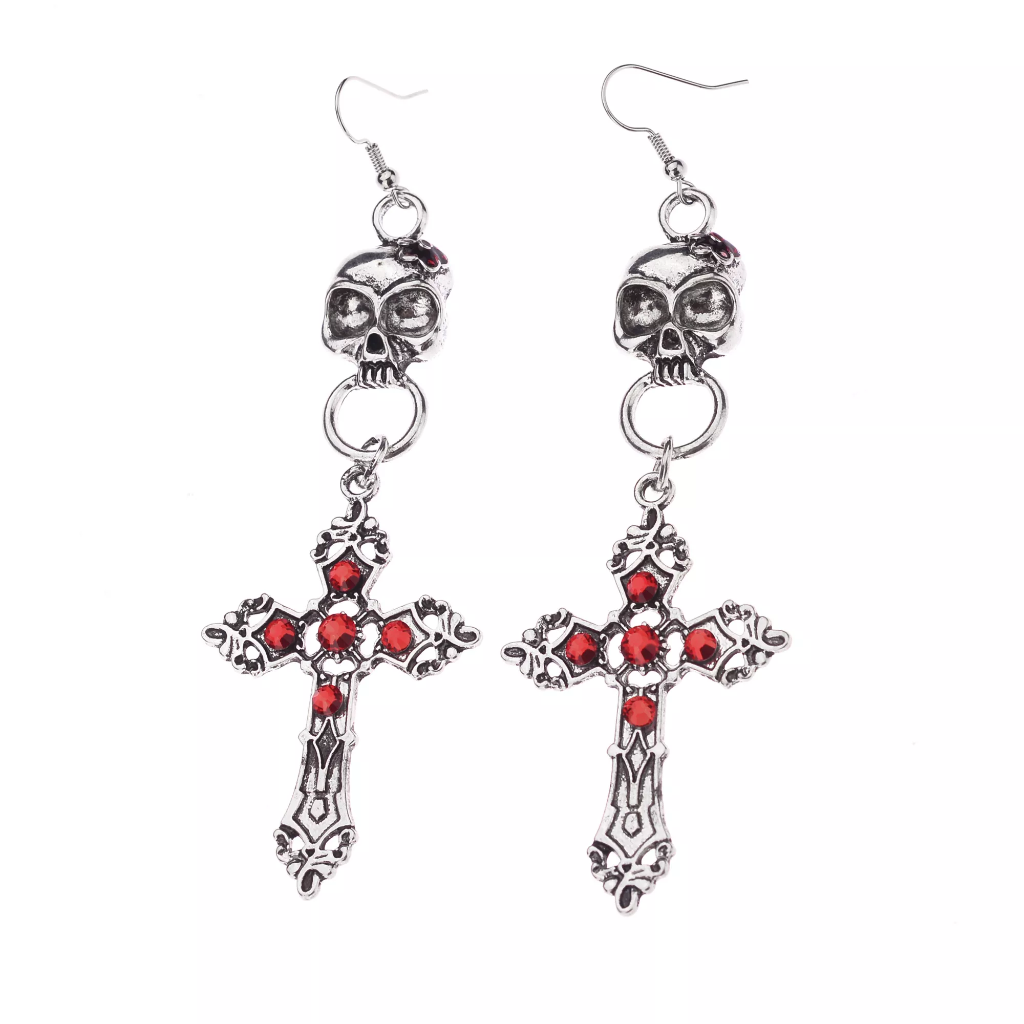 Red Skull and Cross Dangle Earrings at Spencer's