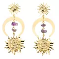 Gold and Amethyst-Effect Celestial Dangle Earrings at Spencer's