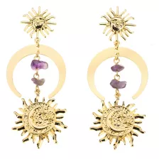 Gold and Amethyst-Effect Celestial Dangle Earrings at Spencer's