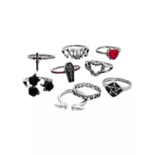Coffin Sword Rose Assorted Rings - 9 Pack at Spencer's
