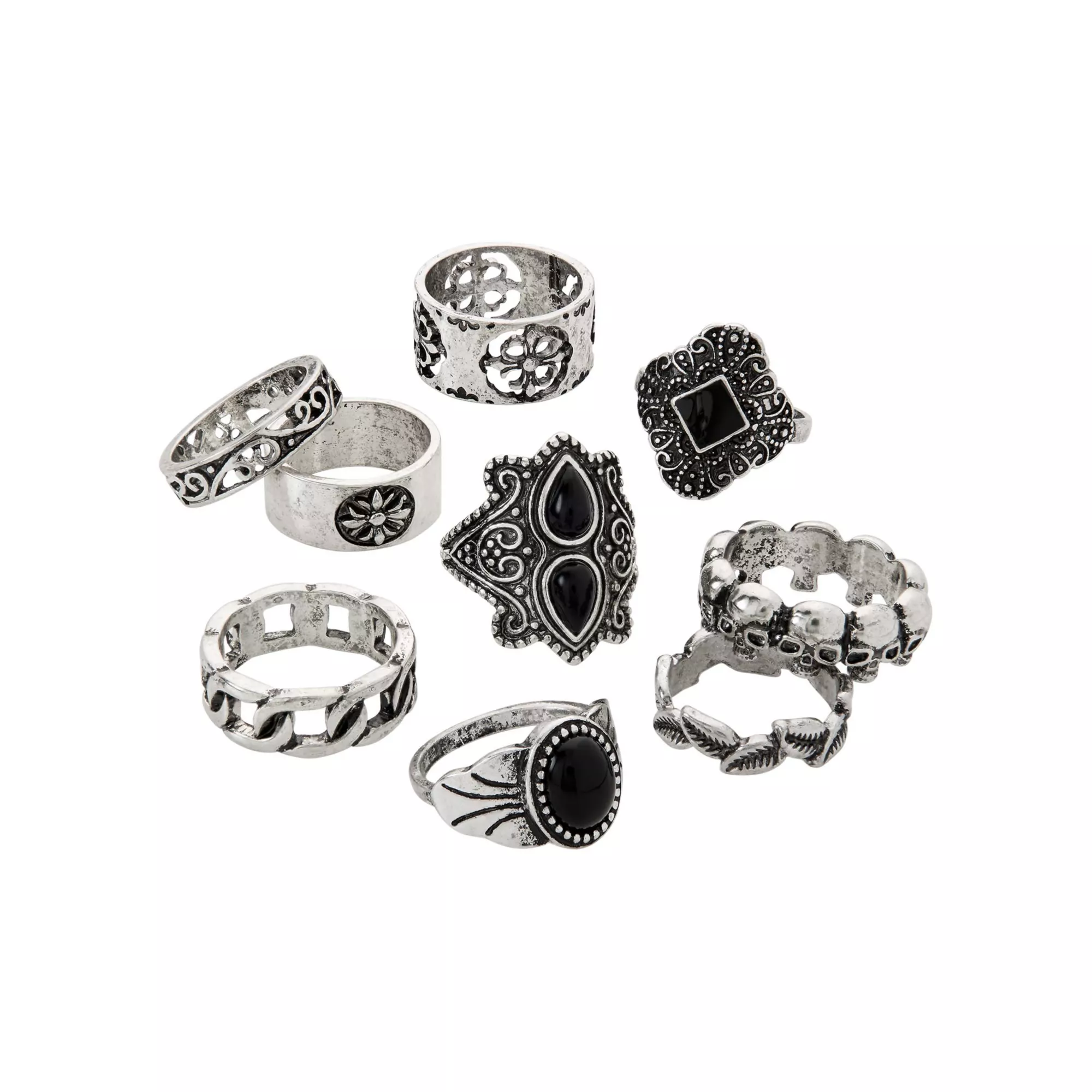 Multi-Pack Silvertone Gothic Rings - 9 Pack at Spencer's