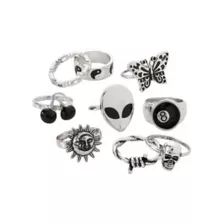 Multi-Pack Silvertone Statement Rings - 7 Pack at Spencer's