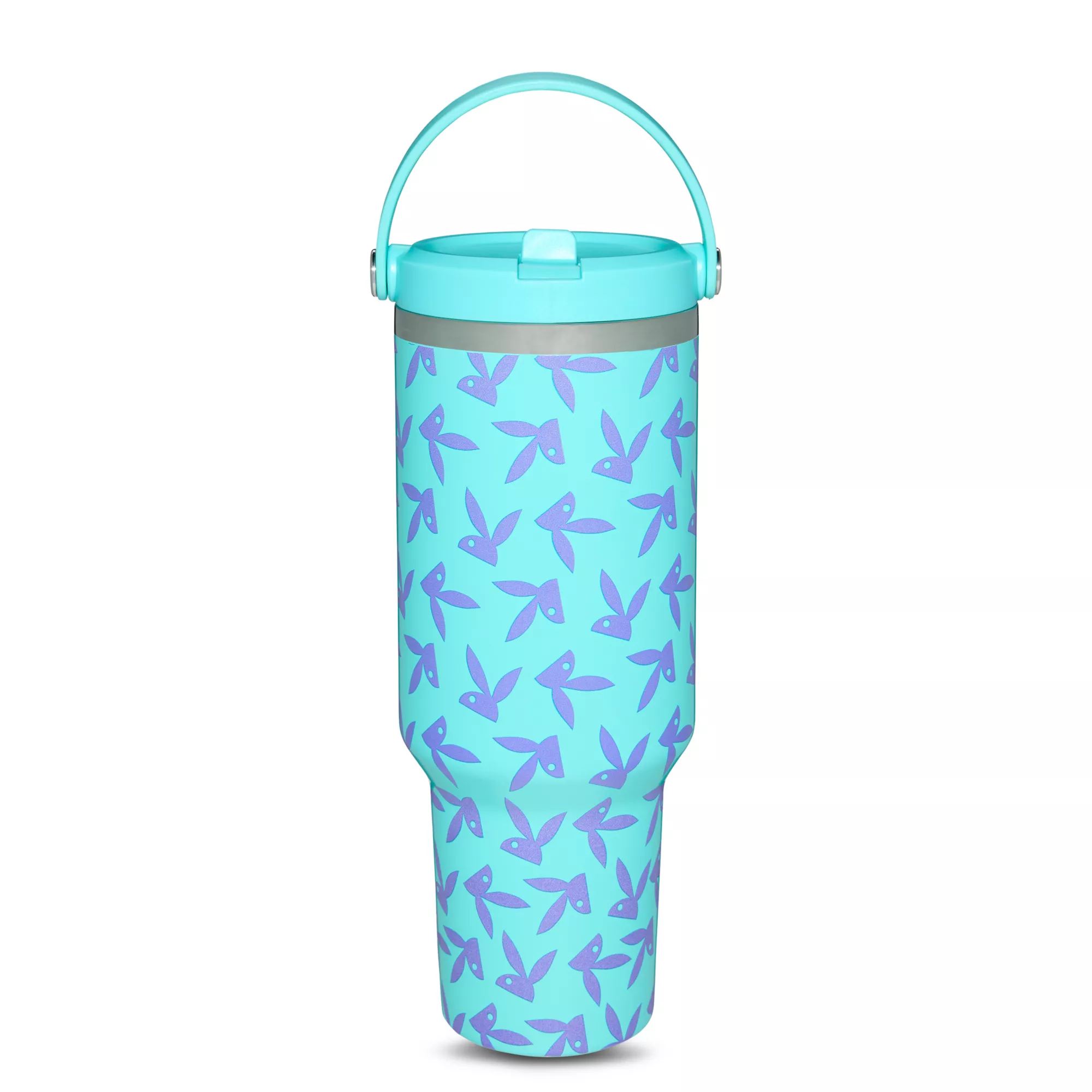 Blue and Purple Playboy Bunny Print Tumbler with Straw - 40 oz. at Spencer's