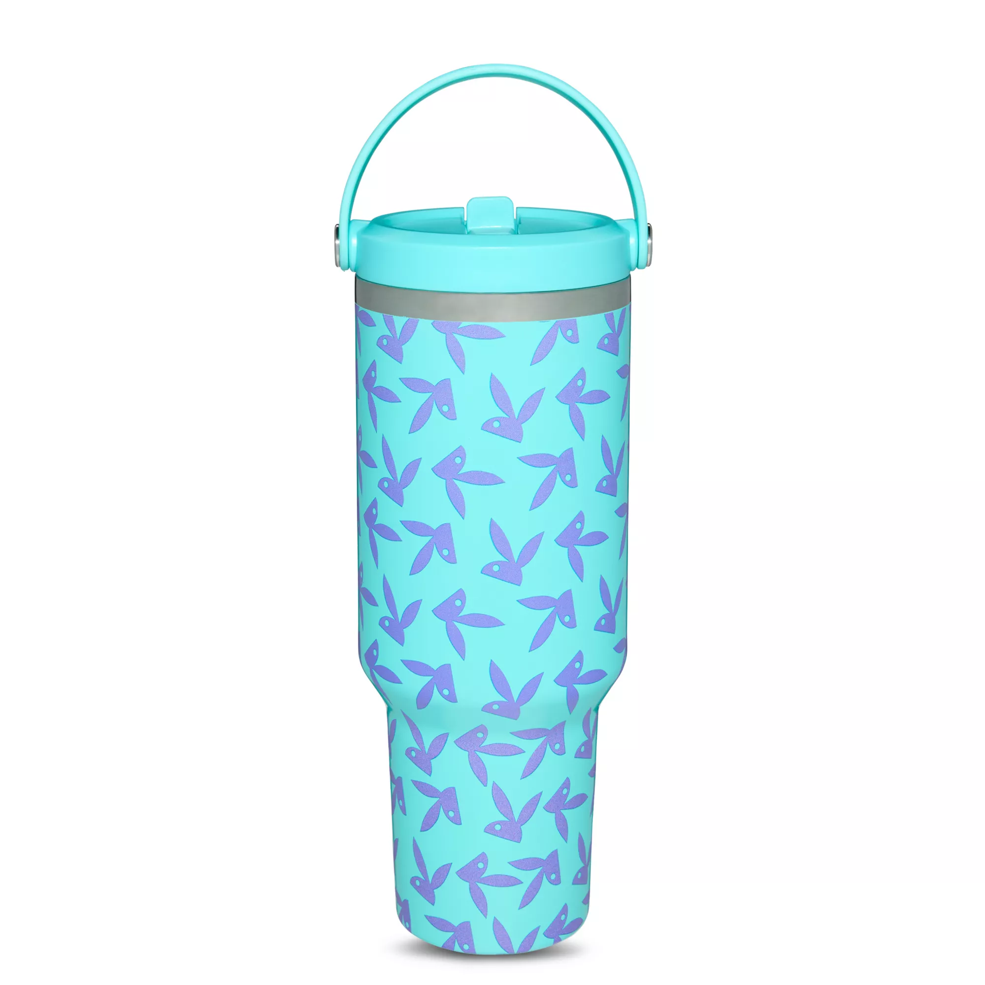 Blue and Purple Playboy Bunny Print Tumbler with Straw - 40 oz. at Spencer's