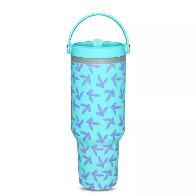 Blue and Purple Playboy Bunny Print Tumbler with Straw - 40 oz. at Spencer's