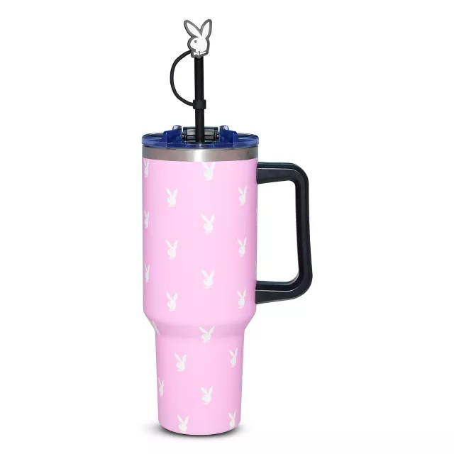 Pink Playboy Tumbler with Straw Topper and Pouch - 40 oz.