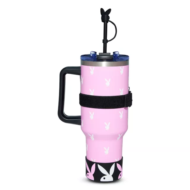 Pink Playboy Tumbler with Straw Topper and Pouch - 40 oz.