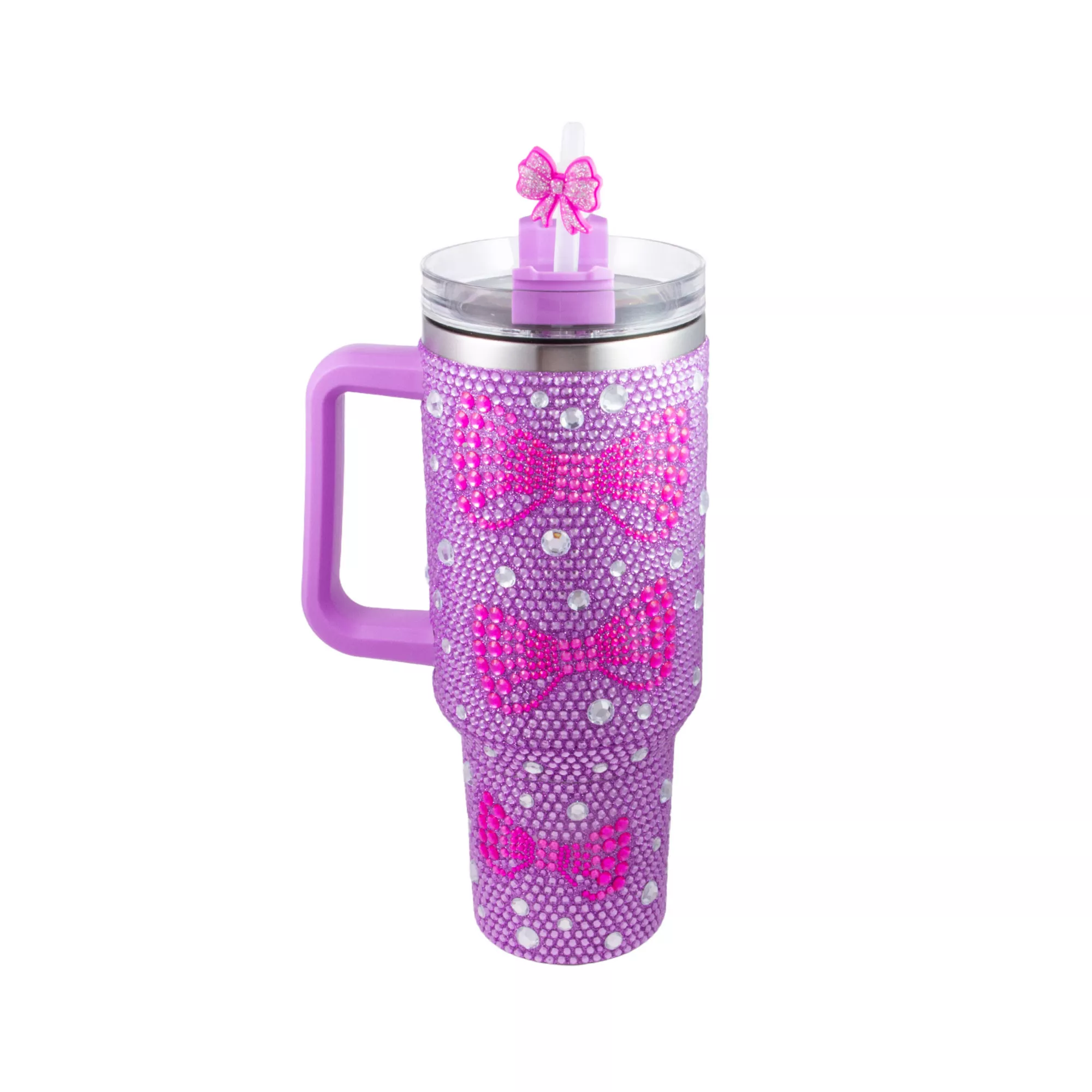Purple and Pink Bedazzled Bow Tumbler with Straw - 40 oz. at Spencer's