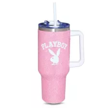 Pink and White Playboy Rhinestone Travel Tumbler with Straw - 40 oz. at Spencer's
