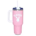 Pink and White Playboy Rhinestone Travel Tumbler with Straw - 40 oz. at Spencer's