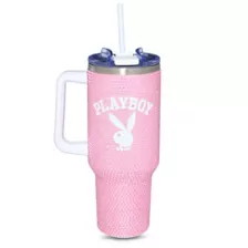 Pink and White Playboy Rhinestone Travel Tumbler with Straw - 40 oz. at Spencer's