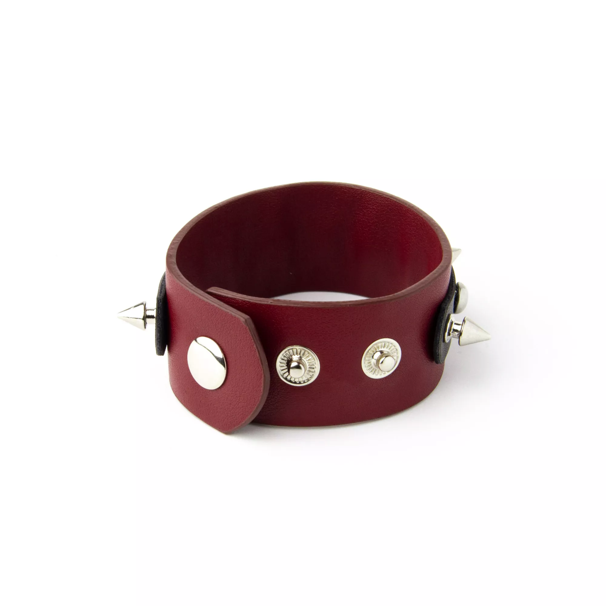 Maroon Leather Spiked Cuff Bracelet at Spencer's