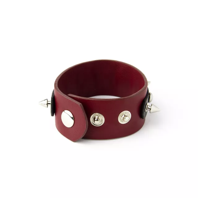 Maroon Leather Spiked Cuff Bracelet at Spencer's