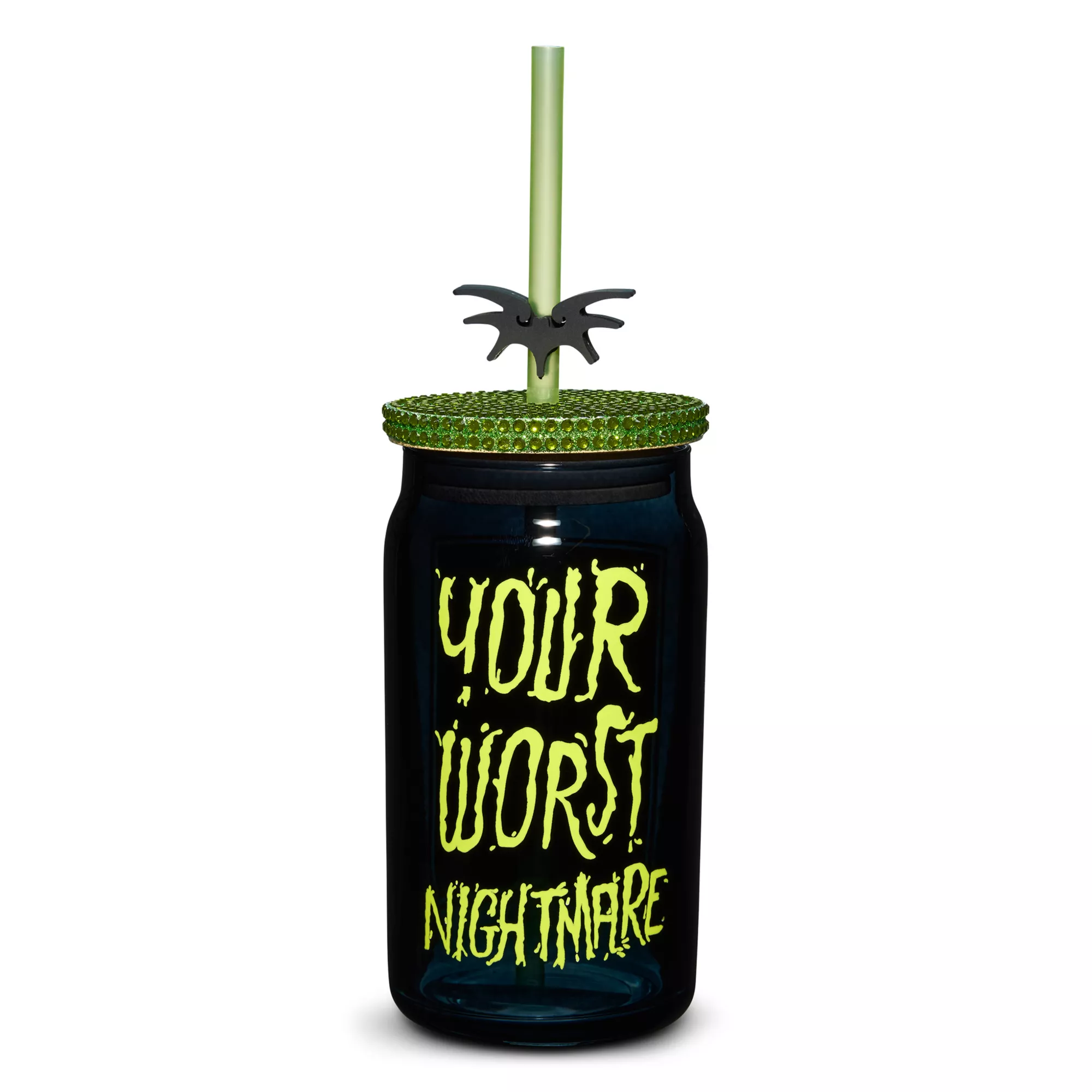 Your Worst Nightmare Rhinestone Glass with Straw 15 oz. - The Nightmare Before Christmas at Spencer's