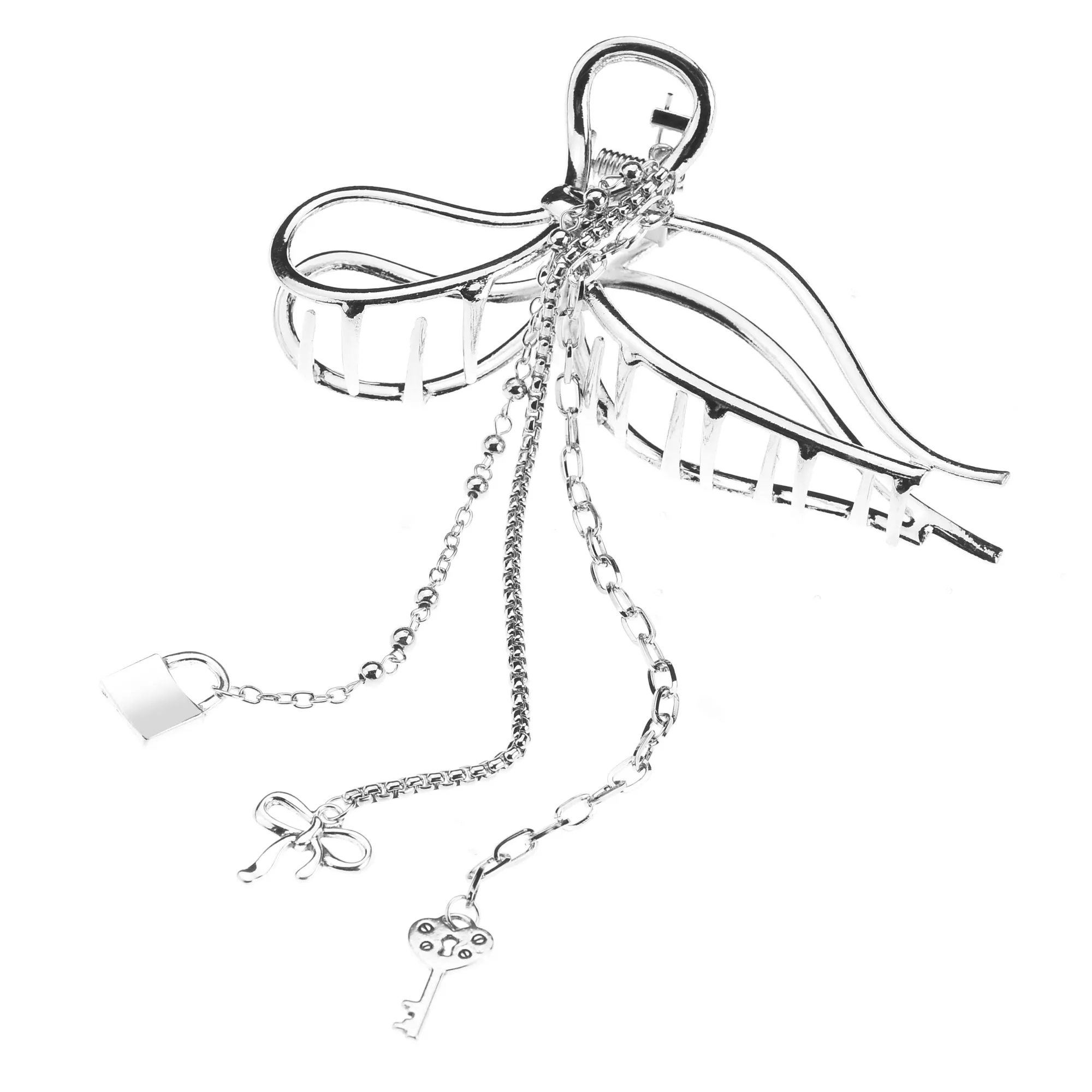 Silver Bow Dangle Hair Clip