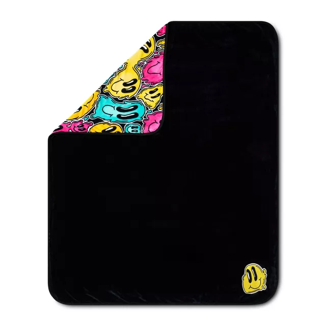 Trippy Smiley Face Reversible Fleece Blanket at Spencer's