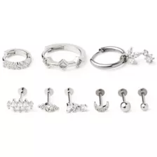 Multi-Pack CZ Moon and Weed Leaf Cartilage Earrings 9 Pack - 18 Gauge at Spencer's