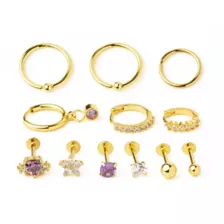 Multi-Pack CZ Purple and Clear Goldtone Cartilage Earrings 12 Pack - 18 Gauge at Spencer's