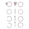 Multi-Pack CZ Pink Butterfly Titanium Hoop and Half Hoop Nose Rings 12 Pack - 20 Gauge at Spencer's