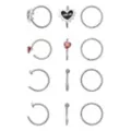Multi-Pack CZ Heart Love Me Titanium Hoop and Half Hoop Nose Rings 12 Pack - 20 Gauge at Spencer's