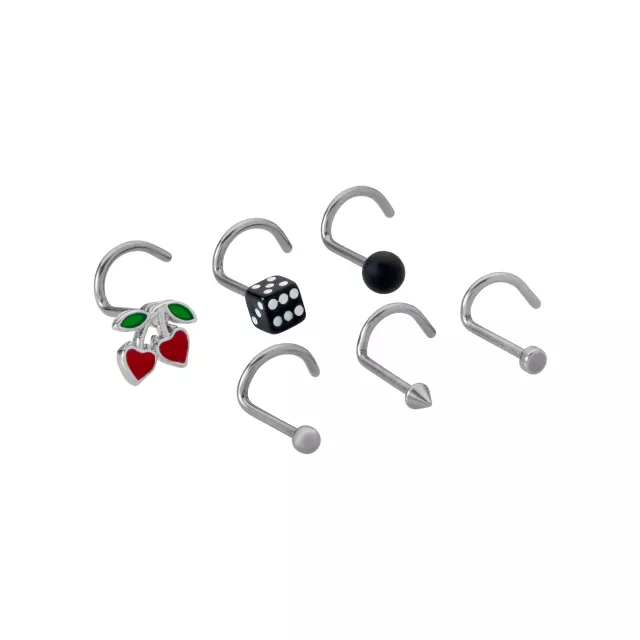 Multi-Pack Cherry Dice Titanium Screw Nose Rings 6 Pack - 20 Gauge at Spencer's
