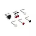 Multi-Pack CZ Cherry and Heart L-Bend Nose Rings 6 Pack - 20 Gauge at Spencer's