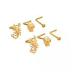 Multi-Pack Skull and Scorpion Goldtone L-Bend Nose Rings 6 Pack - 20 Gauge at Spencer's