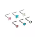 Multi-Pack Multi-Color CZ Heart Titanium L-Bend Nose Rings 6 Pack - 20 Gauge at Spencer's