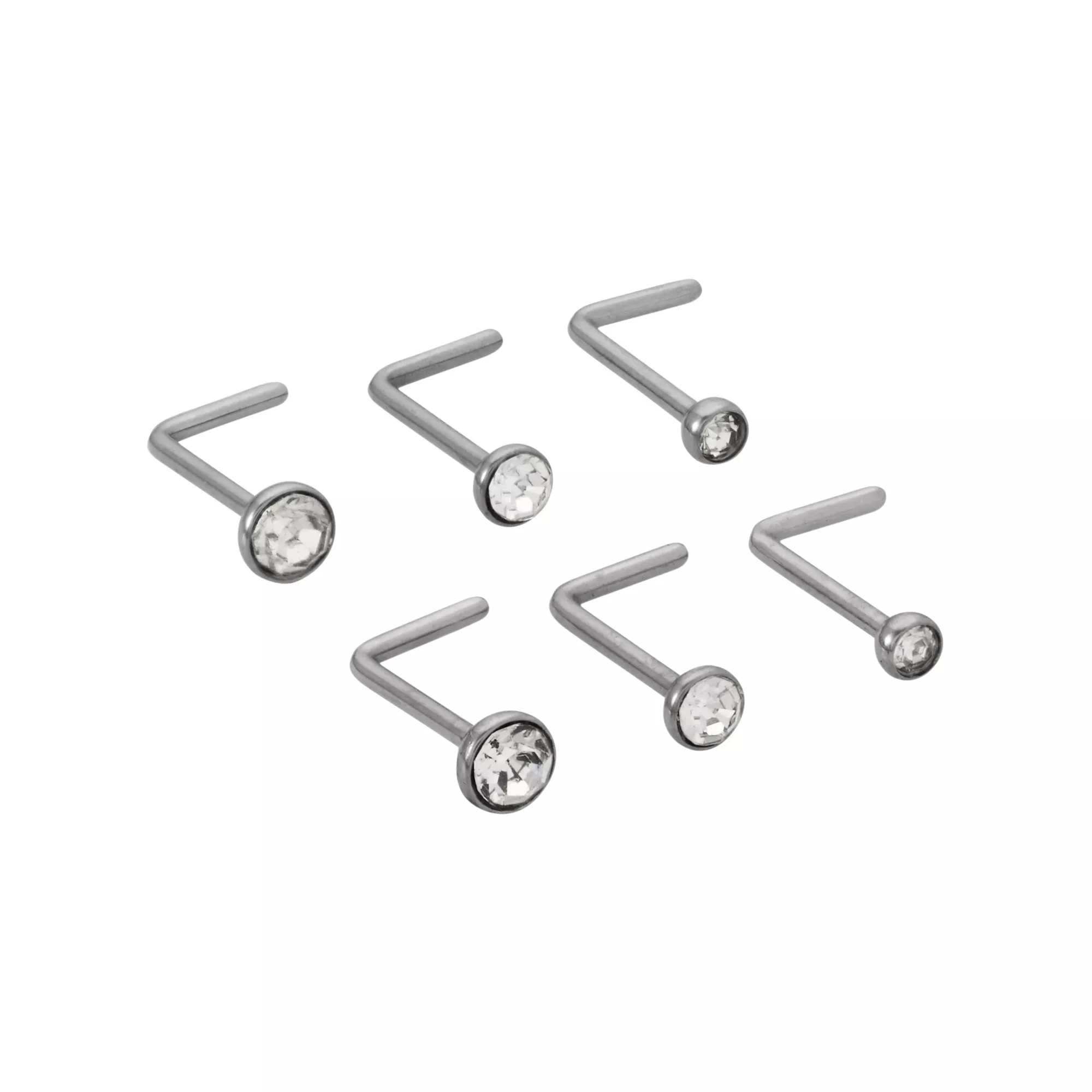 Multi-Pack Titanium CZ L-Bend Nose Pins 6 Pack - 20 Gauge at Spencer's