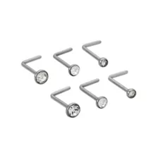 Multi-Pack Titanium CZ L-Bend Nose Pins 6 Pack - 20 Gauge at Spencer's