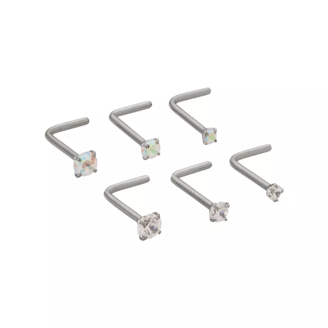 Multi-Pack Prong CZ Titanium L-Bend Nose Rings 6 Pack - 20 Gauge at Spencer's
