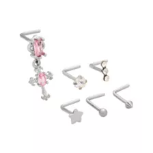 Multi-Pack CZ Star and Dangle Cross L-Bend Nose Rings 6 Pack - 20 Gauge at Spencer's
