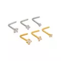 Multi-Pack Prong CZ Silvertone and Goldtone L-Bend Nose Rings 6 Pack - 20 Gauge at Spencer's