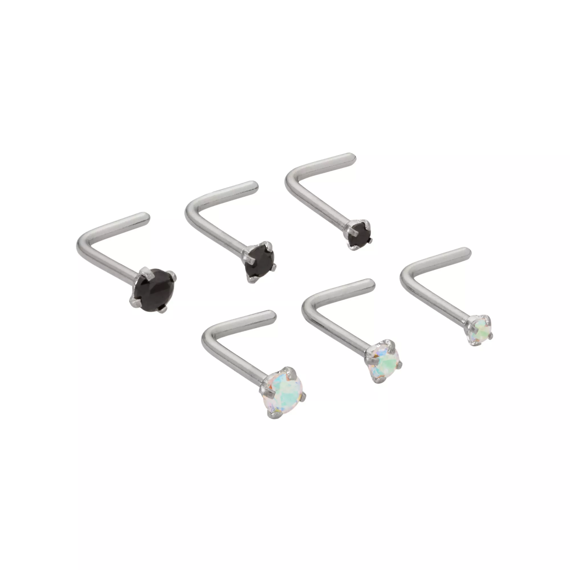 Multi-Pack Prong Black CZ L-Bend Nose Rings 6 Pack - 20 Gauge at Spencer's