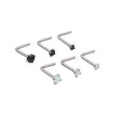 Multi-Pack Prong Black CZ L-Bend Nose Rings 6 Pack - 20 Gauge at Spencer's
