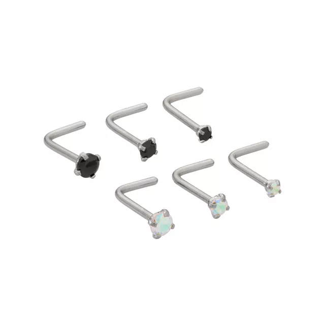 Multi-Pack Prong Black CZ L-Bend Nose Rings 6 Pack - 20 Gauge at Spencer's