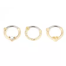 Multi-Pack Goldtone CZ Heart Hinged Septum Rings 3 Pack - 16 Gauge at Spencer's