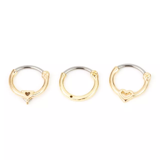 Multi-Pack Goldtone CZ Heart Hinged Septum Rings 3 Pack - 16 Gauge at Spencer's