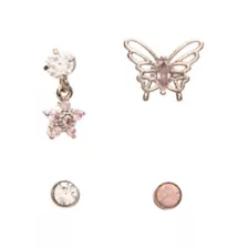 Multi-Pack CZ Pink Butterfly Star Cartilage Earrings 4 Pack  - 18 Gauge at Spencer's