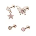 Multi-Pack CZ Pink Butterfly Star Cartilage Earrings 4 Pack  - 18 Gauge at Spencer's