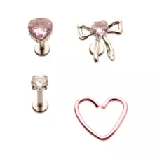Multi-Pack CZ Pink Bow Heart Cartilage Earrings 4 Pack - 18 Gauge at Spencer's