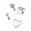 Multi-Pack CZ Pink Bow Heart Cartilage Earrings 4 Pack - 18 Gauge at Spencer's