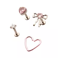 Multi-Pack CZ Pink Bow Heart Cartilage Earrings 4 Pack - 18 Gauge at Spencer's