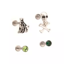 Multi-Pack CZ Green Skull Cartilage Earrings 4 Pack - 18 Gauge at Spencer's
