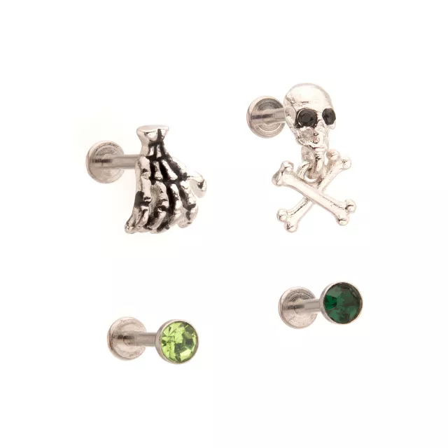Multi-Pack CZ Green Skull Cartilage Earrings 4 Pack - 18 Gauge at Spencer's