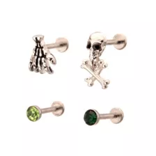Multi-Pack CZ Green Skull Cartilage Earrings 4 Pack - 18 Gauge at Spencer's