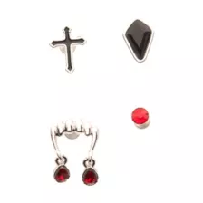 Multi-Pack CZ Red and Black Fangs Cross Cartilage Earrings 4 Pack - 18 Gauge at Spencer's