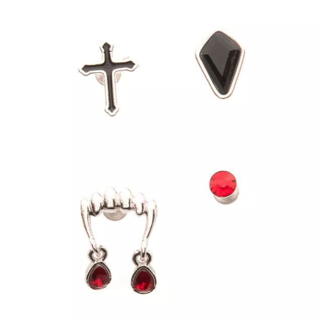 Multi-Pack CZ Red and Black Fangs Cross Cartilage Earrings 4 Pack - 18 Gauge at Spencer's